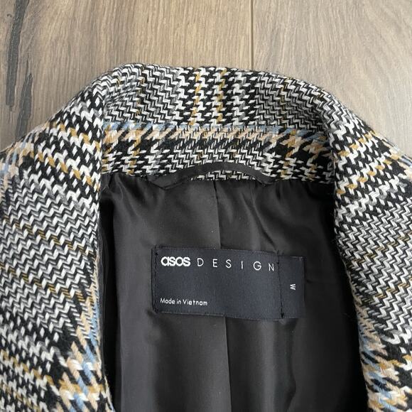 NEW ASOS DESIGN Size Medium Plaid Trench Coat Blue Black White Check Oversized - Picture 3 of 9